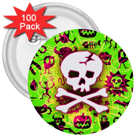 Deathrock Skull & Crossbones 3  Button (100 pack) from UrbanLoad.com Front