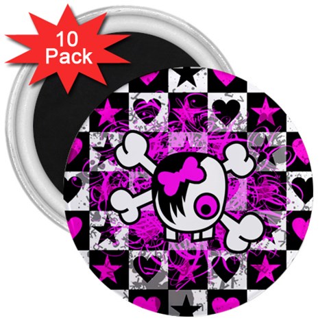 Emo Scene Girl Skull 3  Magnet (10 pack) from UrbanLoad.com Front