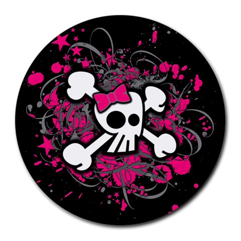Girly Skull & Crossbones Round Mousepad from UrbanLoad.com Front