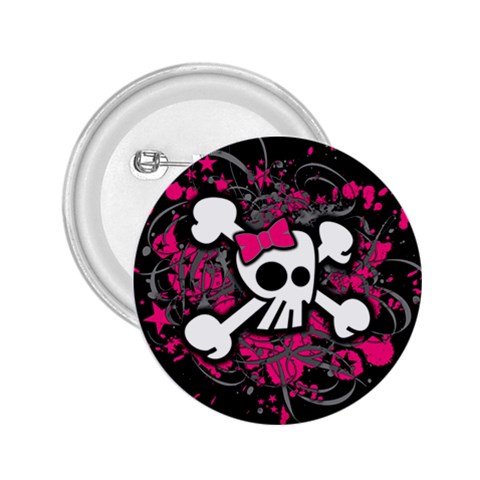 Girly Skull & Crossbones 2.25  Button from UrbanLoad.com Front