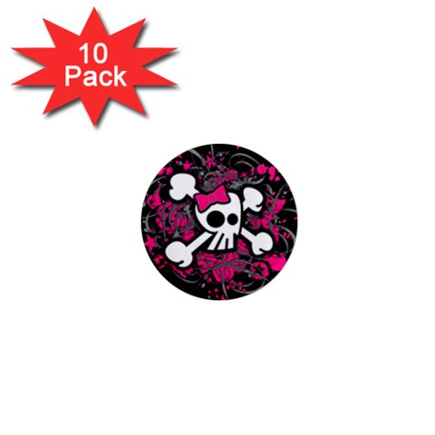 Girly Skull & Crossbones 1  Mini Magnet (10 pack)  from UrbanLoad.com Front