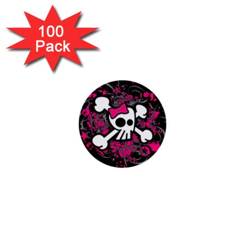 Girly Skull & Crossbones 1  Mini Button (100 pack)  from UrbanLoad.com Front