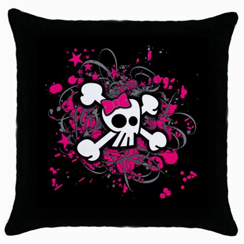 Girly Skull & Crossbones Throw Pillow Case (Black) from UrbanLoad.com Front