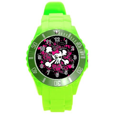 Girly Skull & Crossbones Round Plastic Sport Watch Large from UrbanLoad.com Front