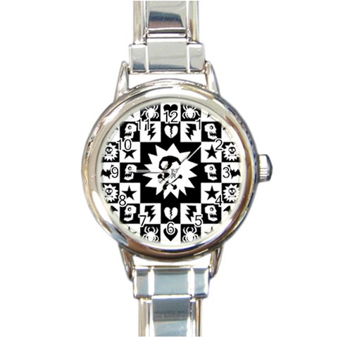 Gothic Punk Skull Round Italian Charm Watch from UrbanLoad.com Front