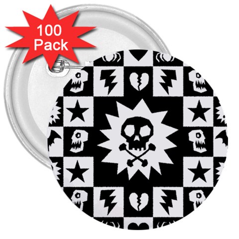 Gothic Punk Skull 3  Button (100 pack) from UrbanLoad.com Front