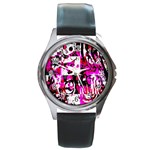 Pink Checker Graffiti Round Metal Watch