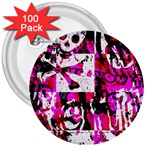Pink Checker Graffiti 3  Button (100 pack)