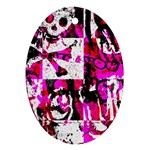 Pink Checker Graffiti Oval Ornament (Two Sides)