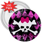 Pink Diamond Skull 3  Button (100 pack)