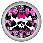 Pink Diamond Skull Wall Clock (Silver)