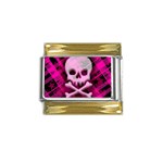 Pink Plaid Skull Gold Trim Italian Charm (9mm)