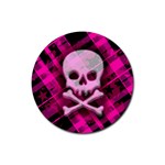 Pink Plaid Skull Rubber Coaster (Round)