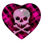 Pink Plaid Skull Heart Ornament (Two Sides)