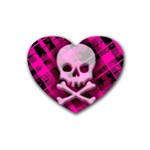 Pink Plaid Skull Rubber Coaster (Heart)