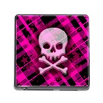 Pink Plaid Skull Memory Card Reader with Storage (Square)