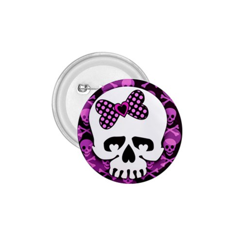 Pink Polka Dot Bow Skull 1.75  Button from UrbanLoad.com Front