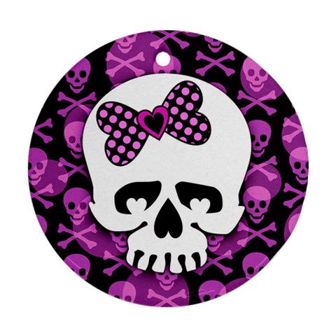 Pink Polka Dot Bow Skull Ornament (Round) from UrbanLoad.com Front