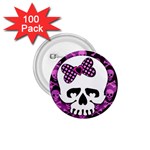 Pink Polka Dot Bow Skull 1.75  Button (100 pack) 