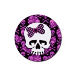 Pink Polka Dot Bow Skull Rubber Coaster (Round)