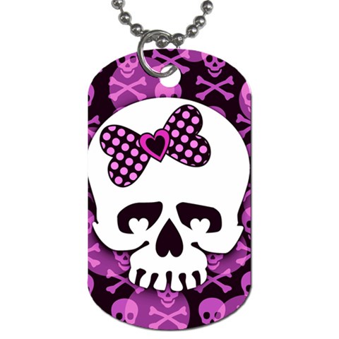 Pink Polka Dot Bow Skull Dog Tag (Two Sides) from UrbanLoad.com Front