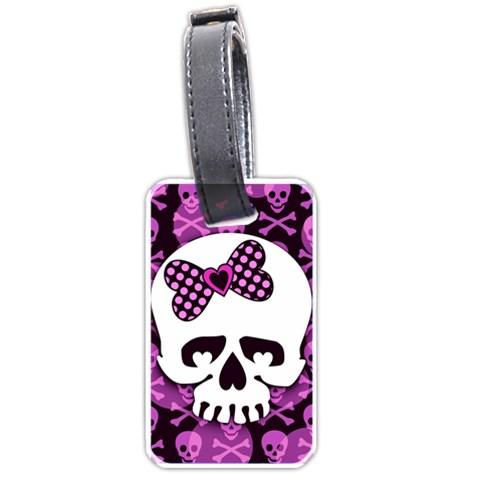 Pink Polka Dot Bow Skull Luggage Tag (one side) from UrbanLoad.com Front