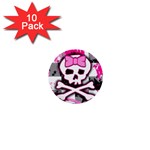 Pink Skull Scene Girl 1  Mini Button (10 pack) 