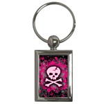 Pink Skull Star Splatter Key Chain (Rectangle)