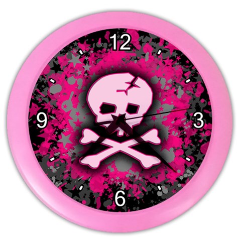 Pink Skull Star Splatter Color Wall Clock from UrbanLoad.com Front