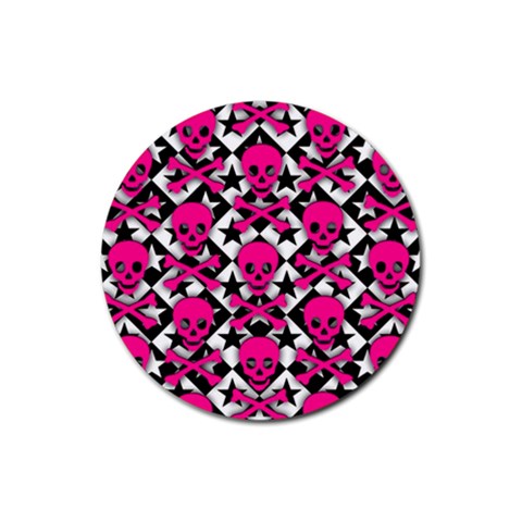 Pink Skulls & Stars Rubber Round Coaster (4 pack) from UrbanLoad.com Front