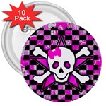Pink Star Skull 3  Button (10 pack)