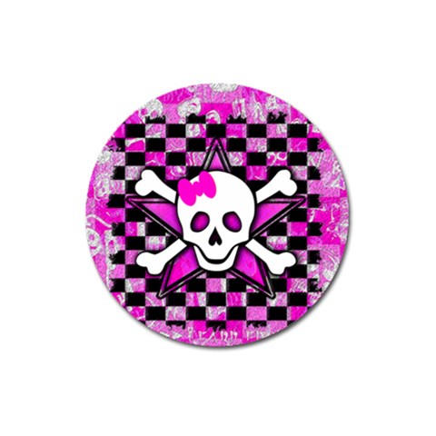 Pink Star Skull Magnet 3  (Round) from UrbanLoad.com Front