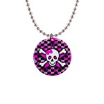 Pink Star Skull 1  Button Necklace