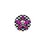 Pink Star Skull Checker 1  Mini Button