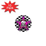 Pink Star Skull Checker 1  Mini Magnet (10 pack) 