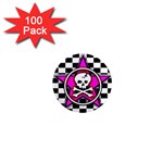 Pink Star Skull Checker 1  Mini Magnet (100 pack) 