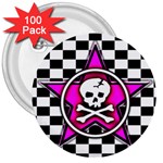 Pink Star Skull Checker 3  Button (100 pack)