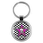 Pink Star Skull Checker Key Chain (Round)
