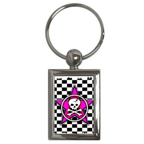 Pink Star Skull Checker Key Chain (Rectangle) from UrbanLoad.com Front