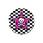 Pink Star Skull Checker Magnet 3  (Round)
