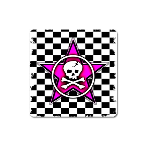 Pink Star Skull Checker Magnet (Square) from UrbanLoad.com Front
