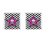 Pink Star Skull Checker Cufflinks (Square)