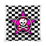 Pink Star Skull Checker Cushion Case (One Side)