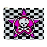 Pink Star Skull Checker Cosmetic Bag (XL)