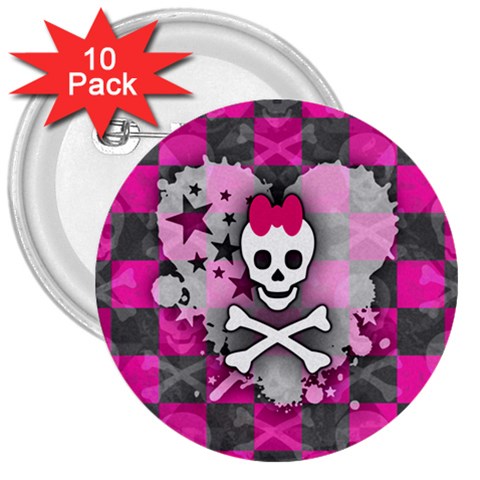 Princess Skull Heart 3  Button (10 pack) from UrbanLoad.com Front