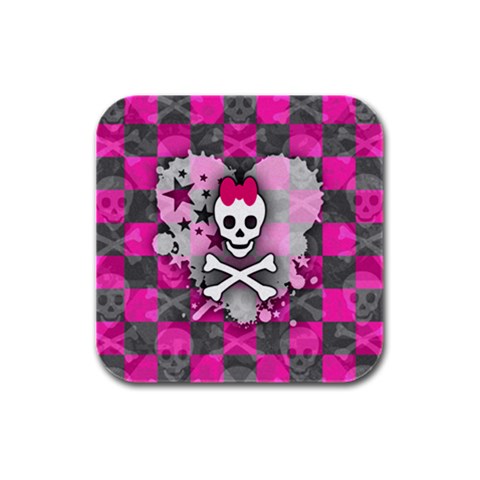 Princess Skull Heart Rubber Square Coaster (4 pack) from UrbanLoad.com Front