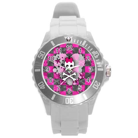 Princess Skull Heart Round Plastic Sport Watch Large from UrbanLoad.com Front