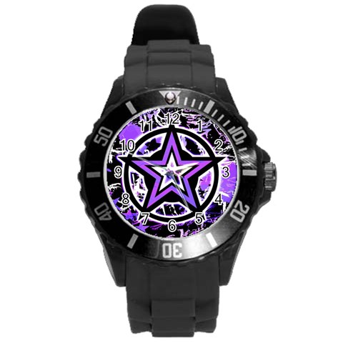 Purple Star Round Plastic Sport Watch Large from UrbanLoad.com Front