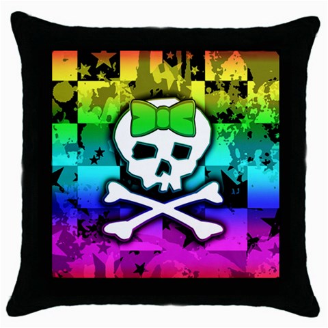 Rainbow Skull Throw Pillow Case (Black) from UrbanLoad.com Front