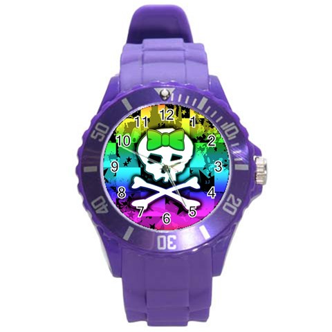 Rainbow Skull Round Plastic Sport Watch Large from UrbanLoad.com Front